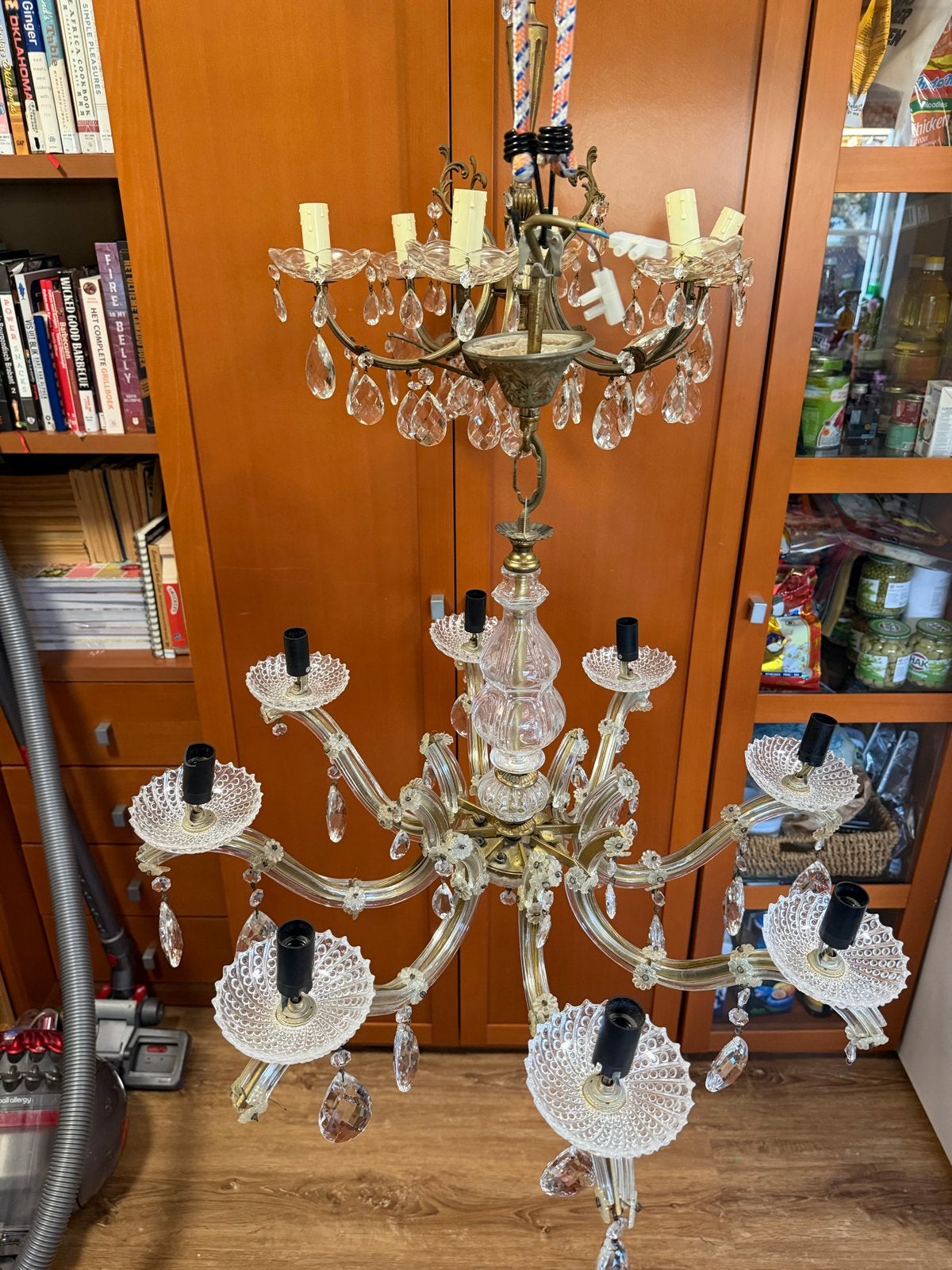 2 Vintage Kroonluchters - Te Restaureren, Huis en Inrichting, Lampen | Kroonluchters, Ophalen of Verzenden, Gebruikt, Glas