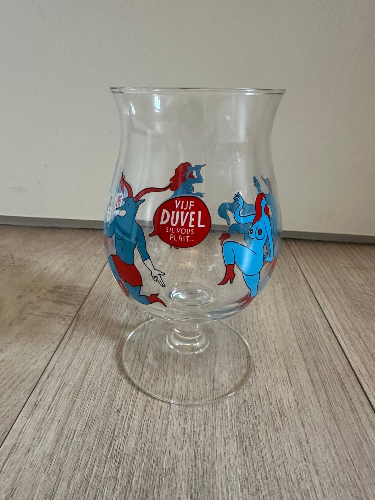 Duvel parra glas 2010 piet parra parra art, Ophalen of Verzenden, Zo goed als nieuw, Bierglas