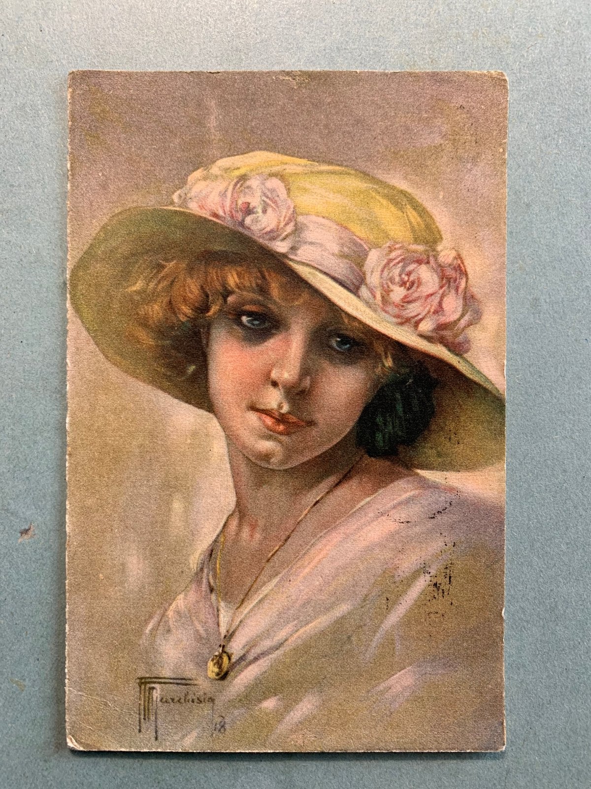 1929 Dame met hoed, Ophalen of Verzenden, 1920 tot 1940, Gelopen, Overige thema's