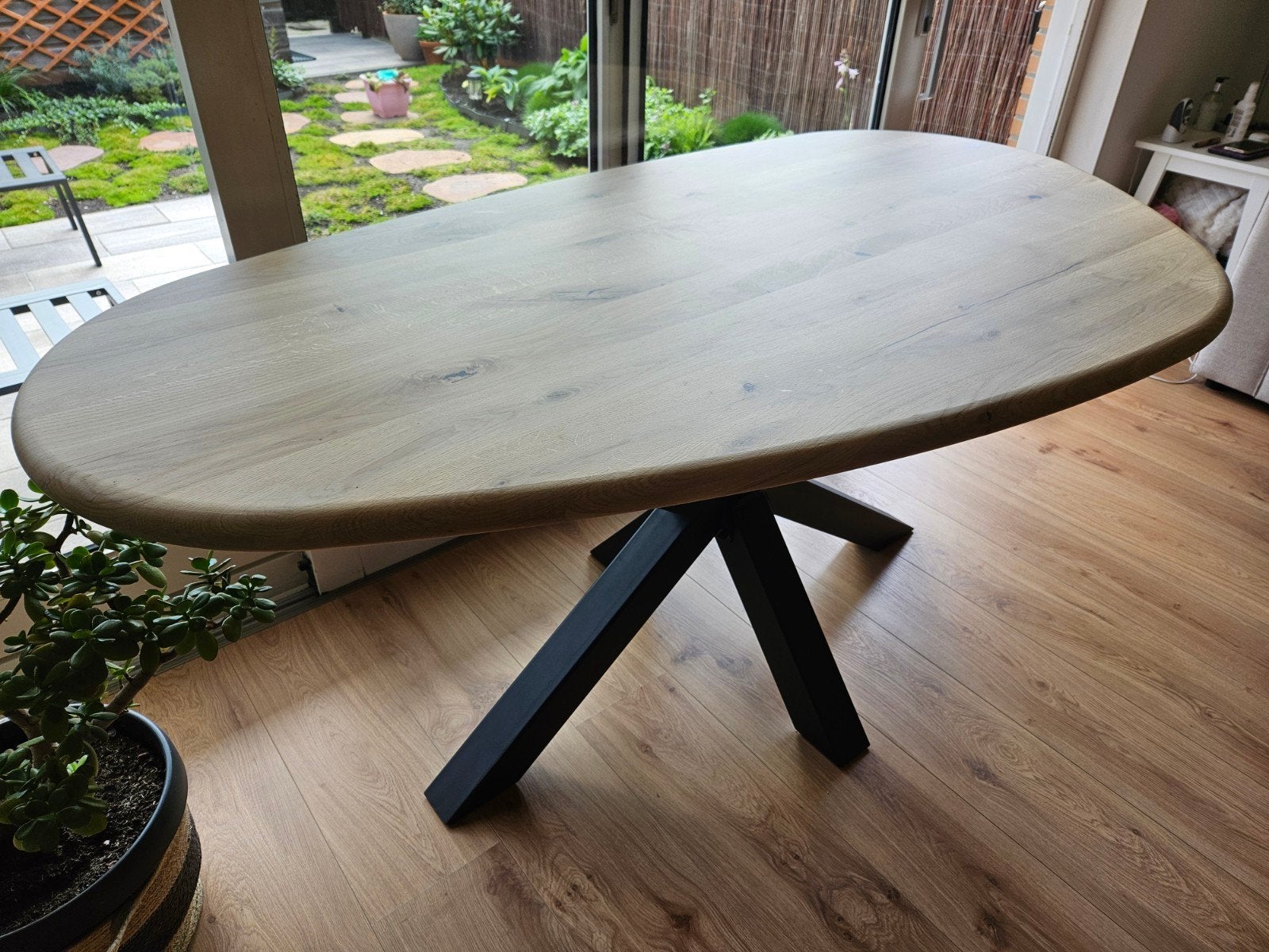 Eikenhouten eettafel [NIEUW] met matrixpoot, Ophalen, Modern, Industrieel, Organisch, Nieuw, 50 tot 100 cm