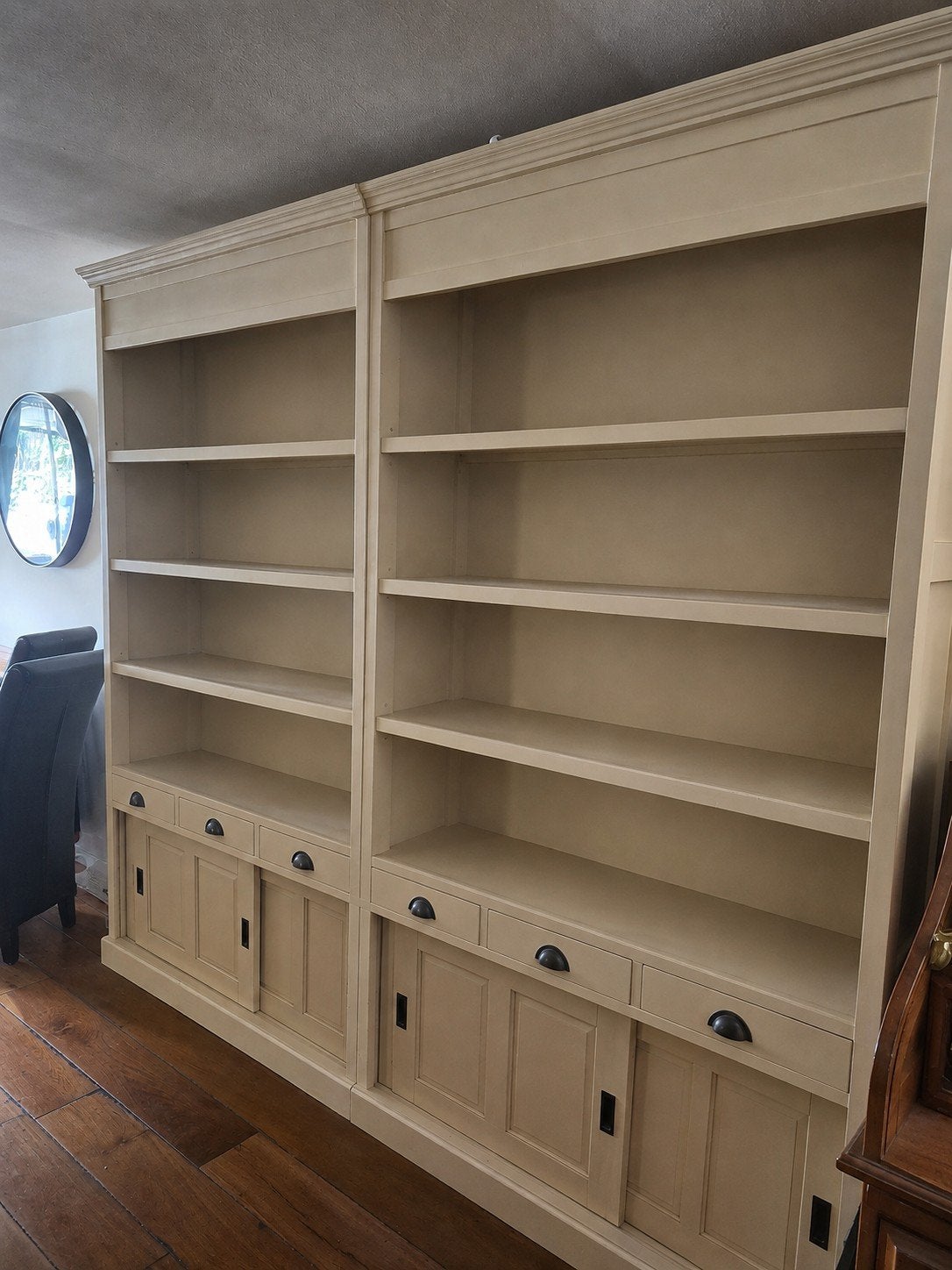 Grote boekenkast met schuifdeuren en lades, Huis en Inrichting, Kasten | Boekenkasten, Ophalen, Gebruikt, Met deur(en), 200 cm of meer