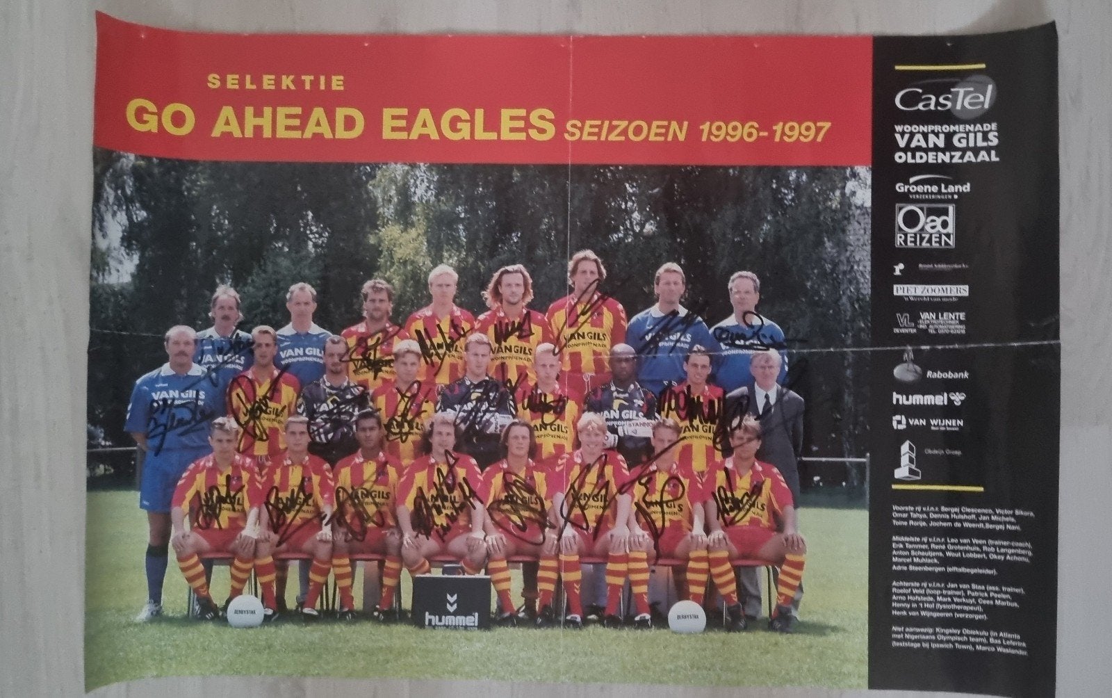 Poster Go Ahead Eagles + Alle Handtekeningen (1996-1997), Verzamelen, Ophalen of Verzenden, Zo goed als nieuw, Overige binnenlandse clubs