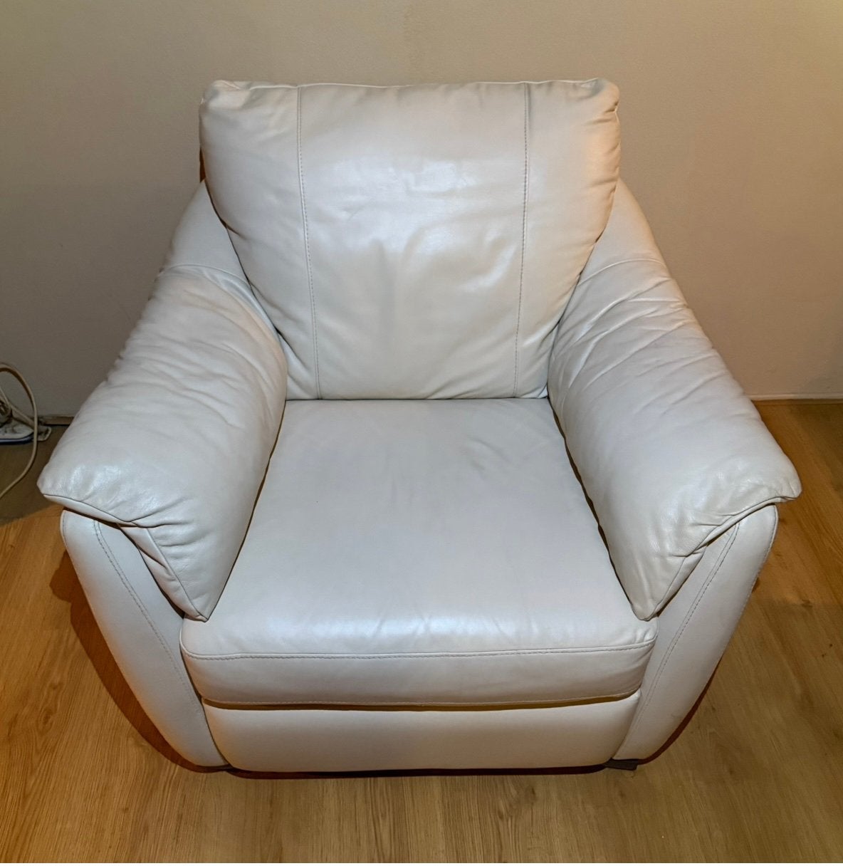 LEDEREN FAUTEUIL CREME/WIT, Ophalen, Gebruikt, Minder dan 75 cm, Leer