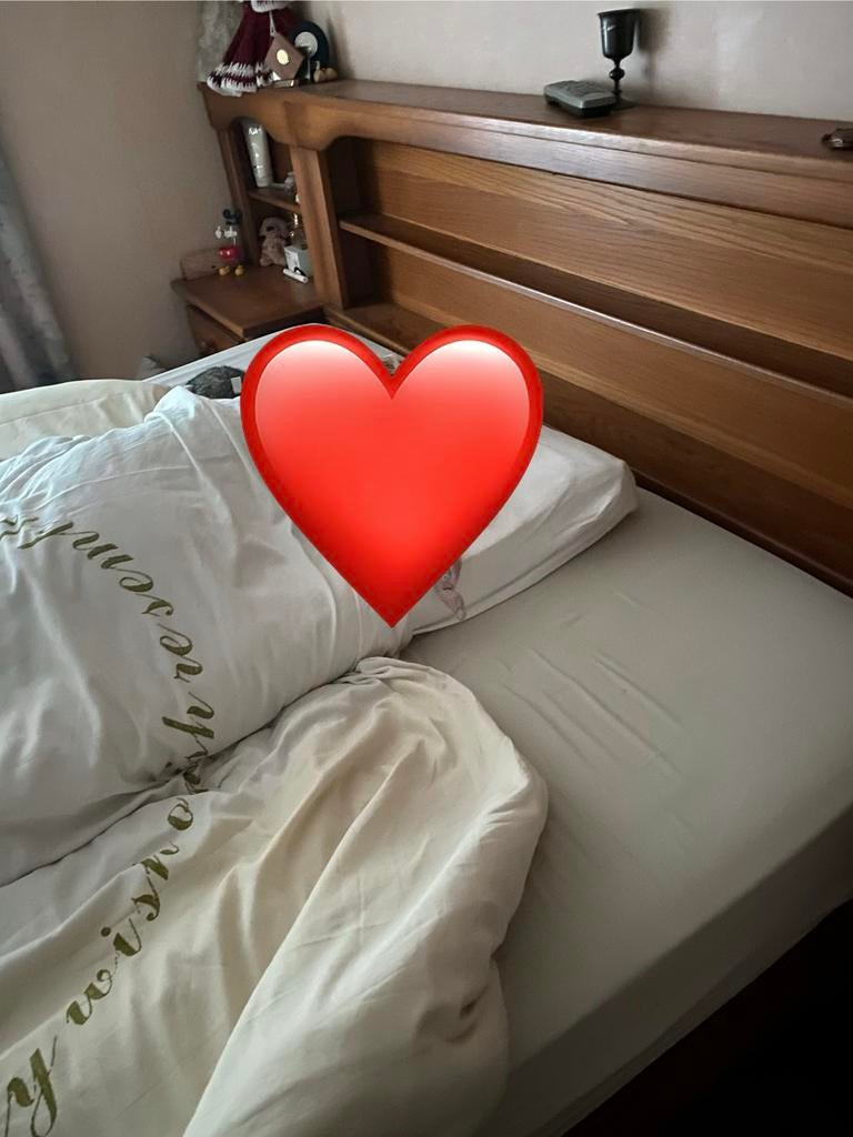 Stevig tweepersoonsbed met ombouw, Huis en Inrichting, Slaapkamer | Bedden, Ophalen, Gebruikt, Bruin, Tweepersoons