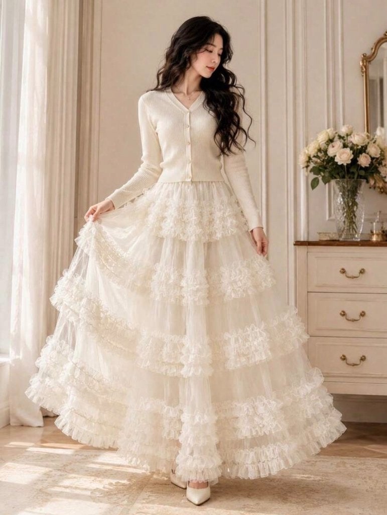 Mooie gebroken witte lange tule/ laagjes rok maat M, NIEUW!, Kleding | Dames, Verzenden, Nieuw, Wit, Bruidsmeisjeskleding