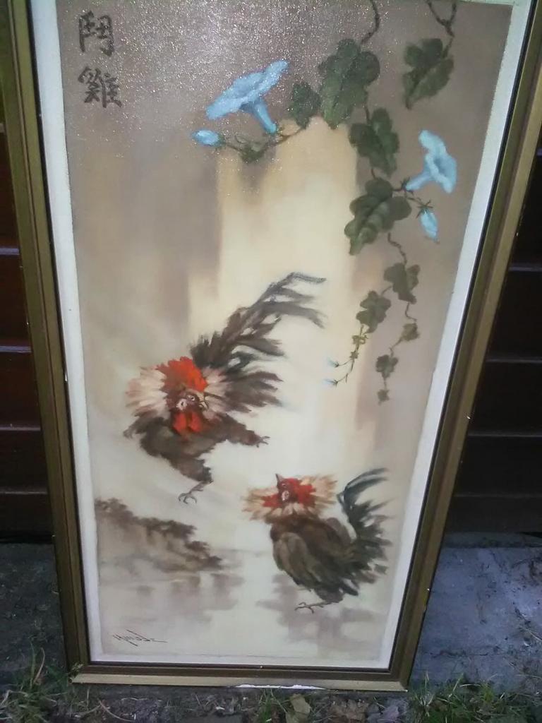 Kemphanen schilderij China?, Ophalen of Verzenden