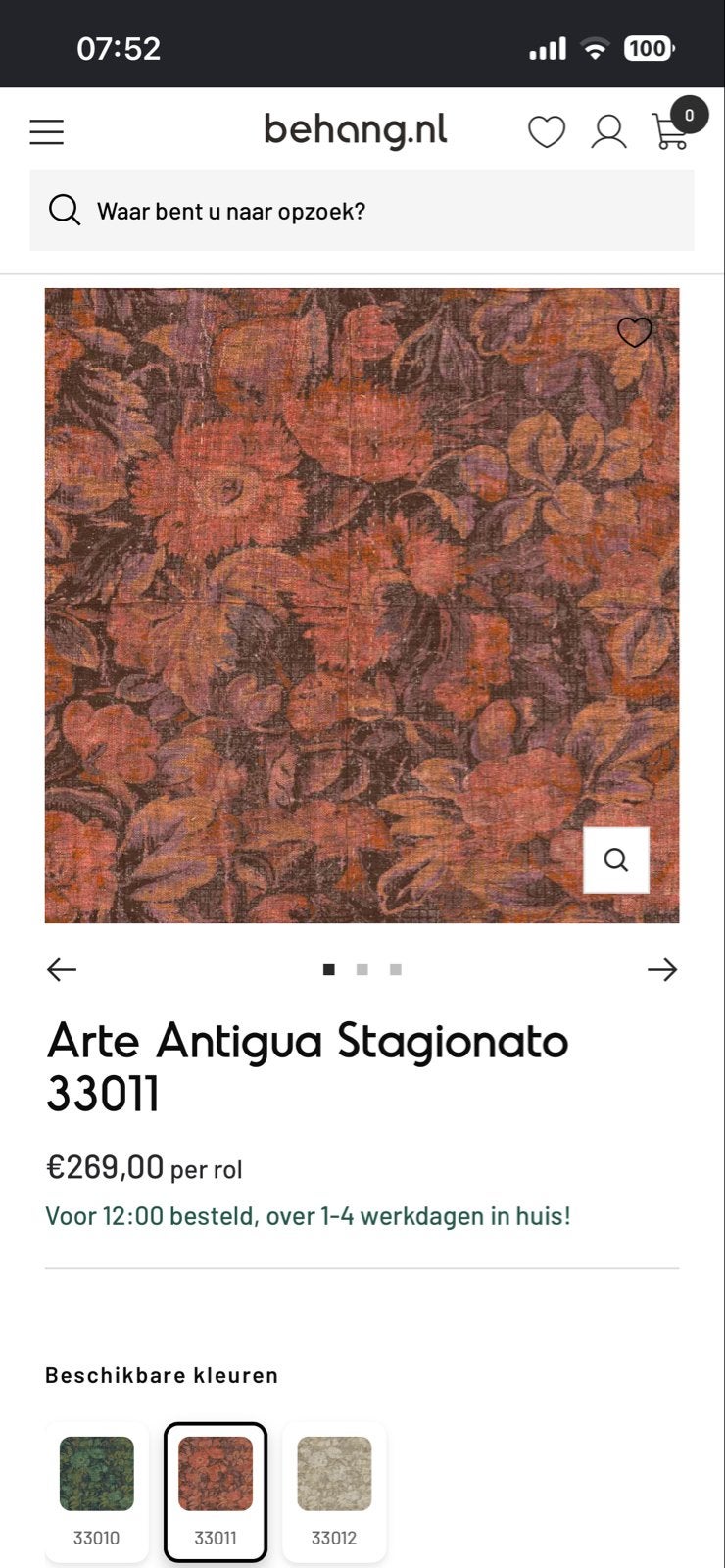 2 rollen Arte Antigua Stagionato 33011 behang - Nieuw!, Ophalen, Bloemen, Arte, Vinylbehang