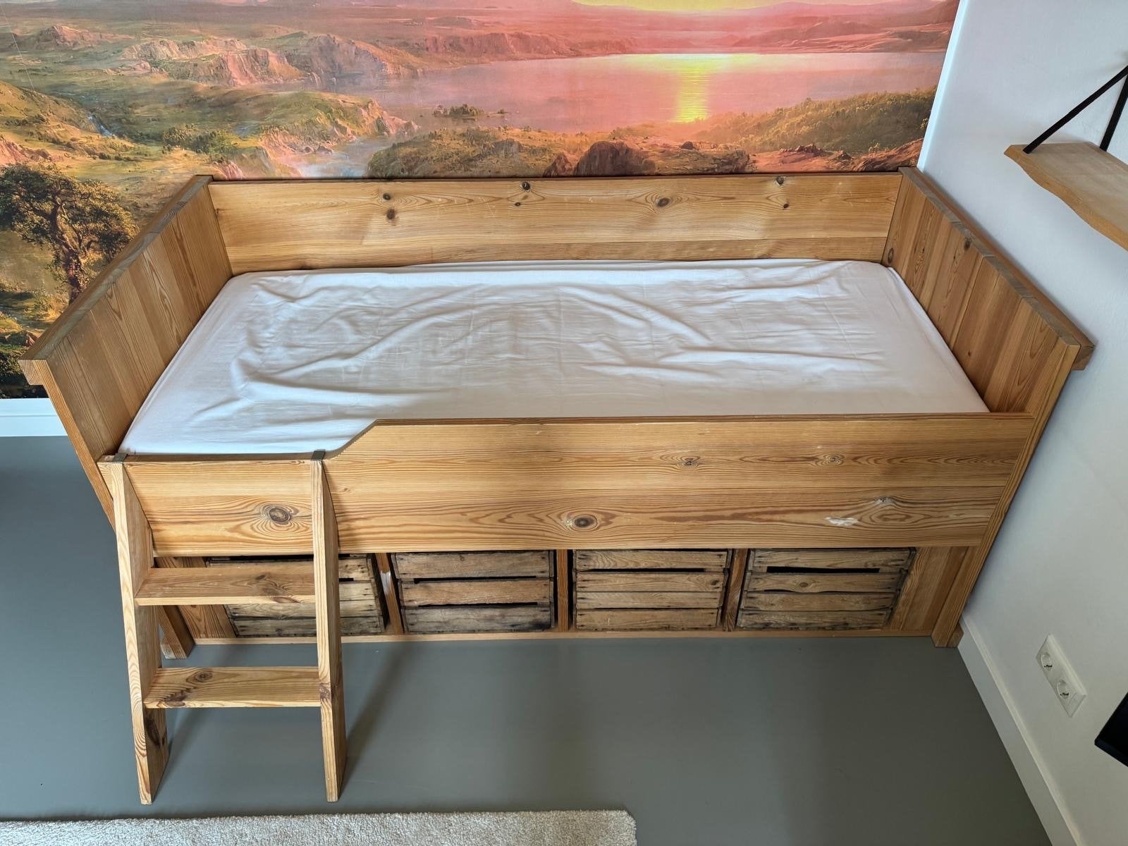 Houten eenpersoonsbed 90x200cm met opbergkratten, Ophalen, Gebruikt, 90 cm, Eenpersoons