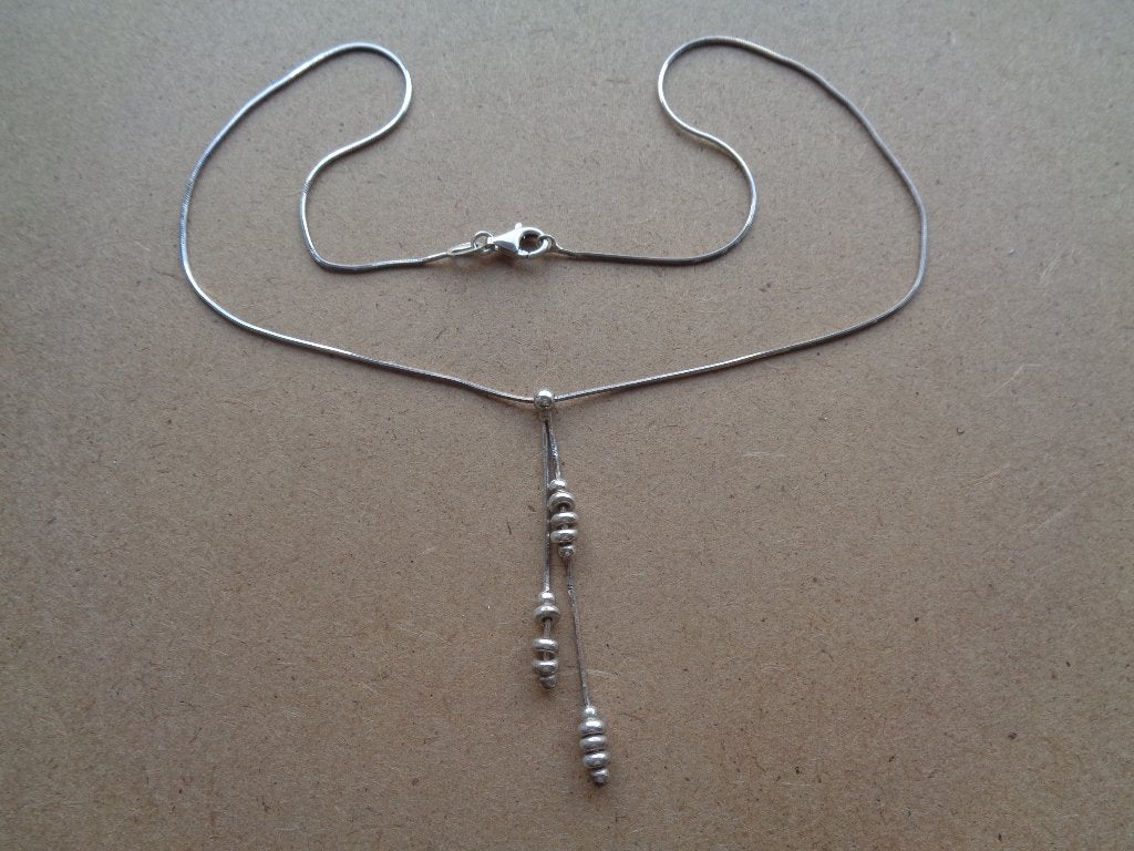 zilveren koord ketting met lange hanger [143], Met hanger, Verzenden, Zo goed als nieuw, Zilver