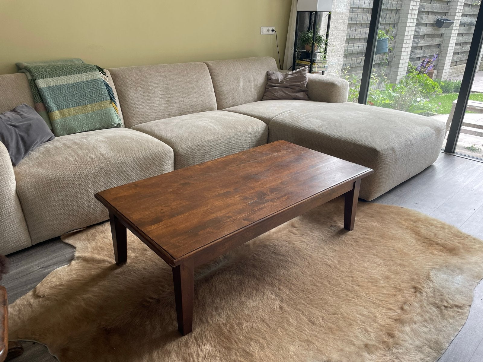 Mooie houten salontafel met lade (130x70x40cm), Ophalen, Gebruikt, 100 tot 150 cm, 50 tot 100 cm