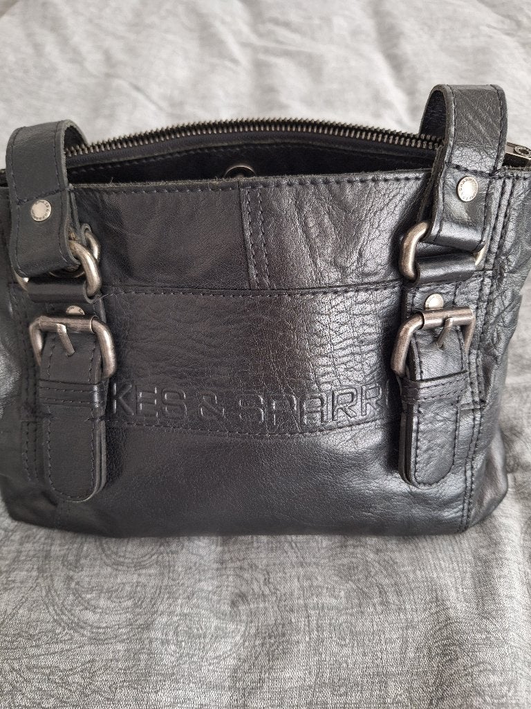 Zwarte echt leren handtas merk Spikes en Sparrow, Ophalen of Verzenden, Zo goed als nieuw, Zwart, Handtas