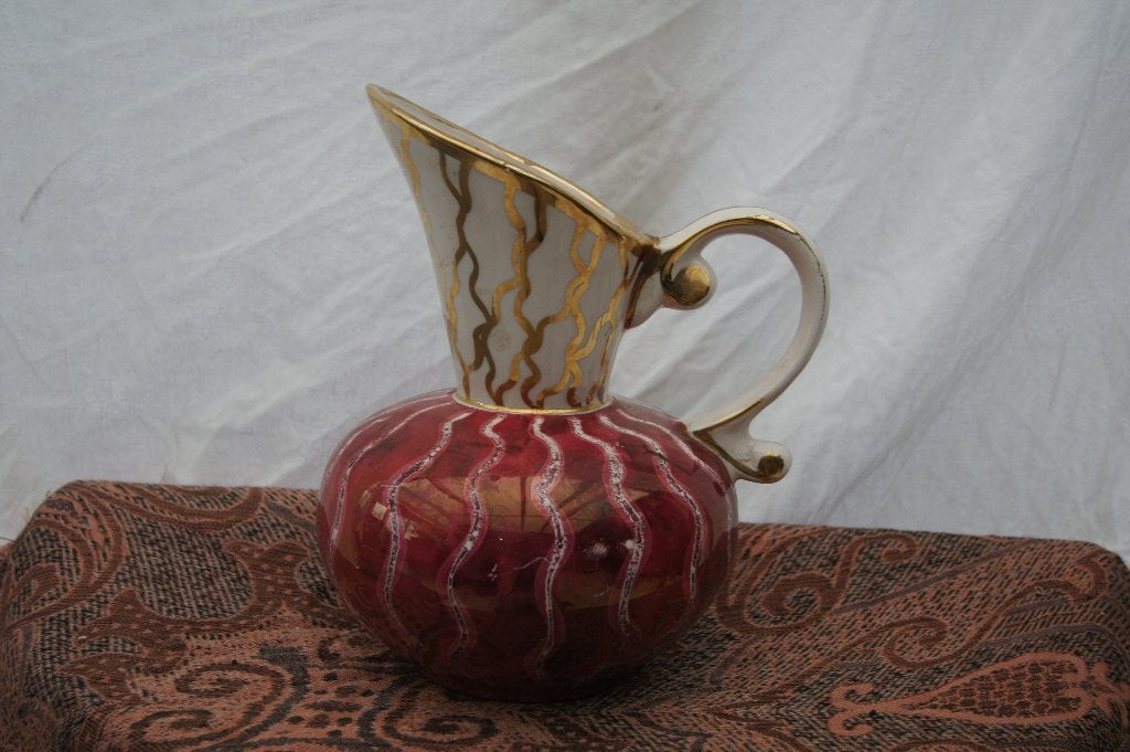Decoratieve vintage kan/vaas met gouden accenten, Antiek en Kunst, Antiek | Keramiek en Aardewerk, Ophalen of Verzenden