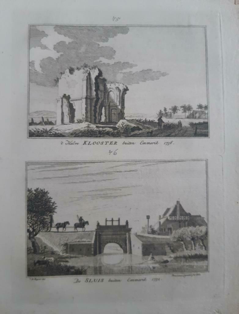 75-76/ Klooster en sluis van Emmerich Emmerik gravure 1792, Antiek en Kunst, Ophalen of Verzenden