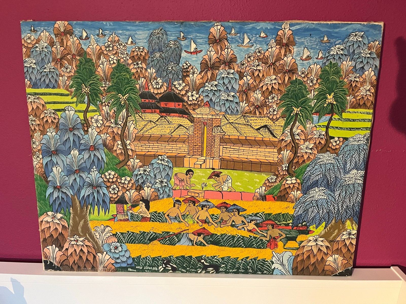 Schilderij Ubud Bali, ca. 1970 - Balinese Scène, Ophalen, Overige stijlen, Doek, Handgeschilderd