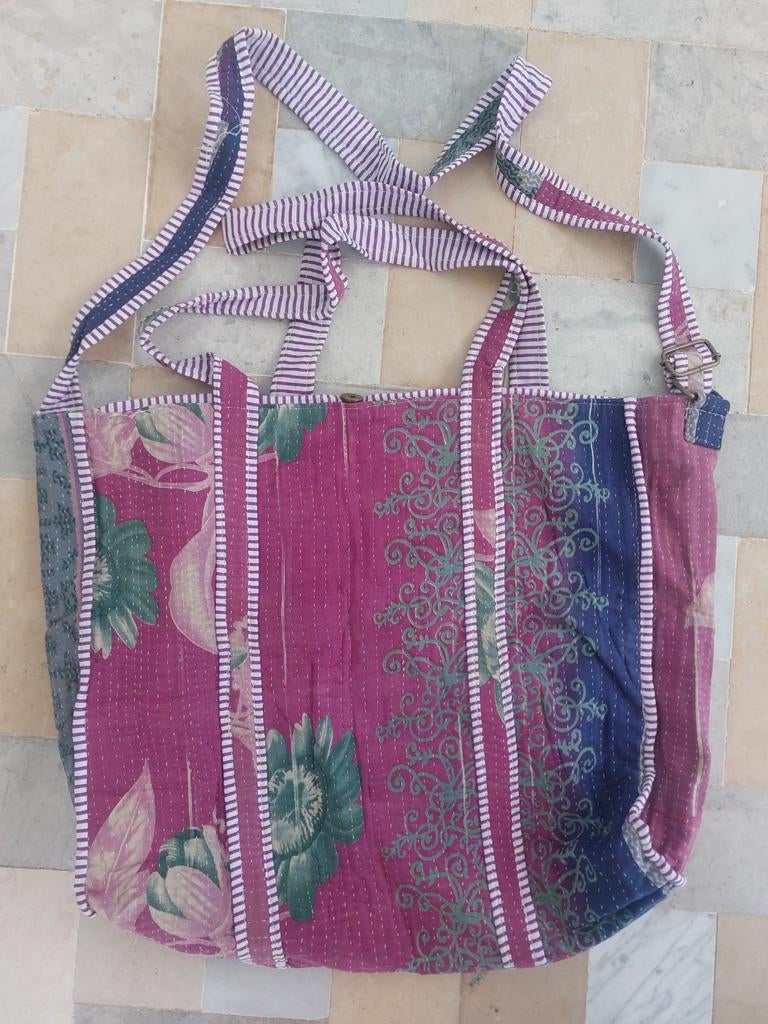 Kantha shopper, laten maken in India, Paars, Schoudertas, Nieuw, 40 tot 50 cm