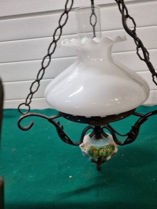 Hanglamp vintage witte kap smeetijzer, Ophalen of Verzenden, 'T Olde Gre-j, Info@toldegrej.nl, Endepoelstraat 20f Didam