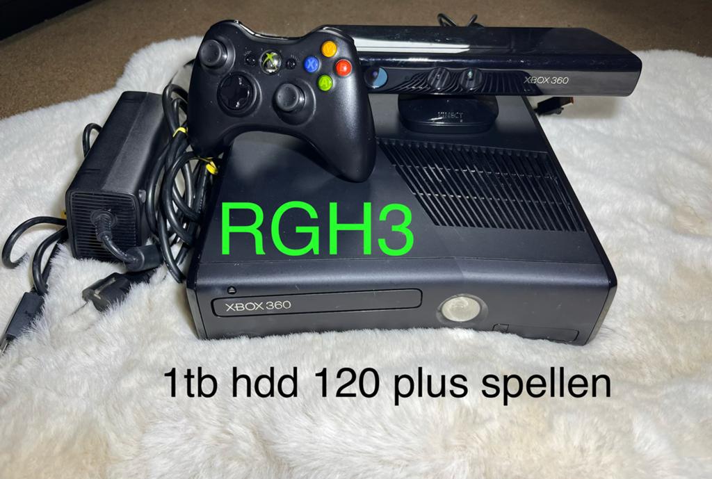 Xbox 360 slim 1tb hdd RGH3 Aurora incl kinect, Ophalen of Verzenden, Zo goed als nieuw, 250 GB, Met 1 controller