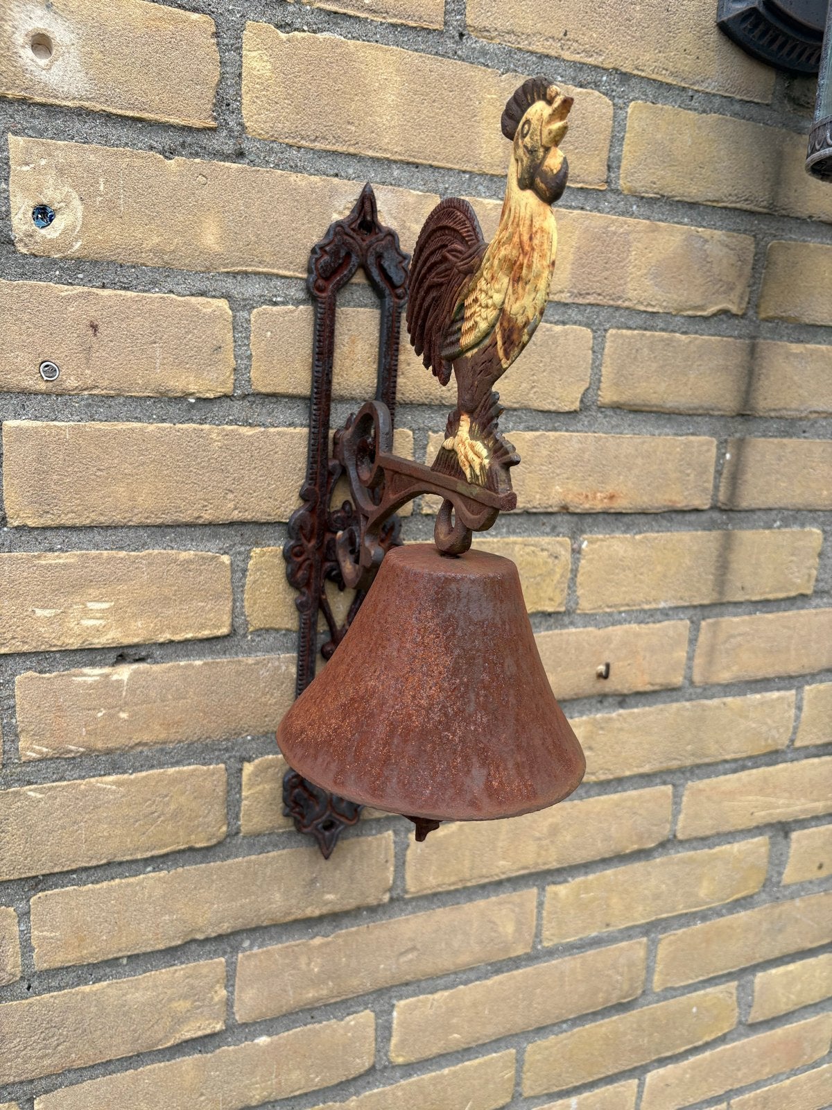 Antieke gietijzeren deurbel met haan, Ophalen of Verzenden