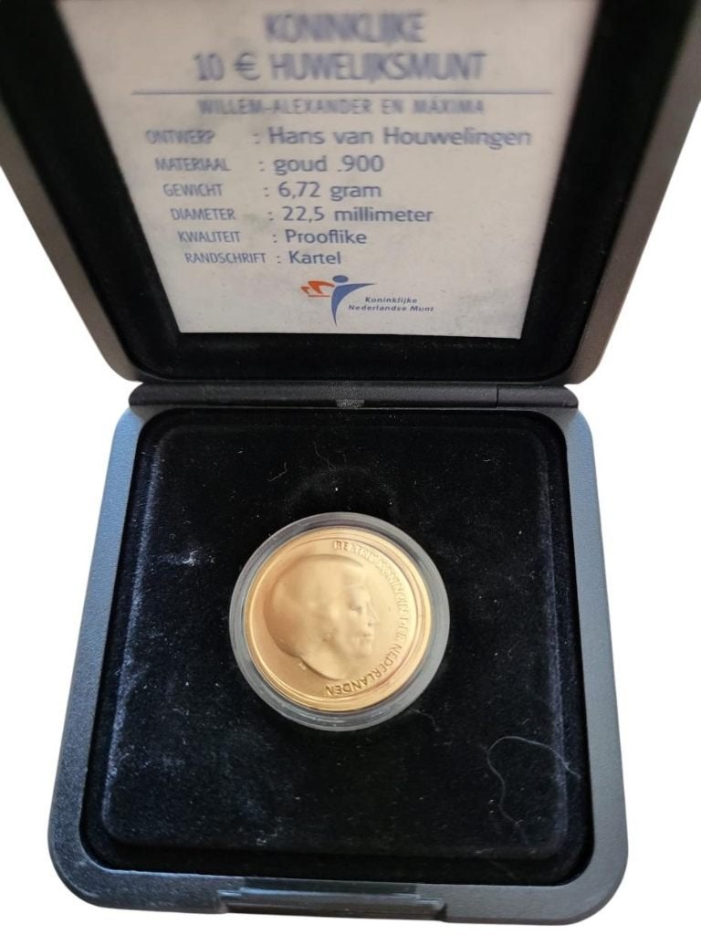 Nederland 10 Euro 2002 Gouden Huwelijksmunt in KNM doosje, Koningin Beatrix, Euro's, Losse munt, Goud