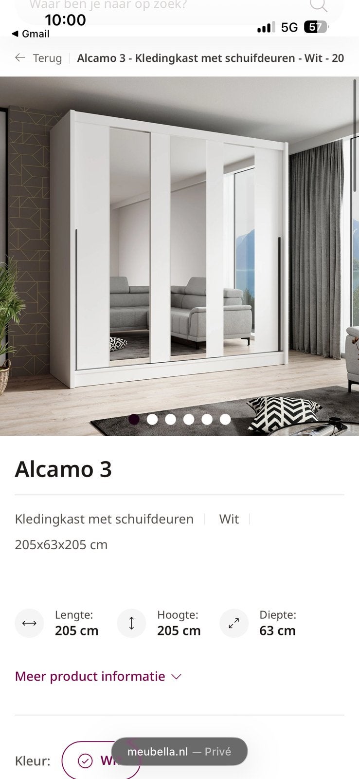 Kledingkast  B:205. H:205. D:63, Witgoed en Apparatuur, Ophalen, Minder dan 60 cm, 160 cm of meer, Zo goed als nieuw