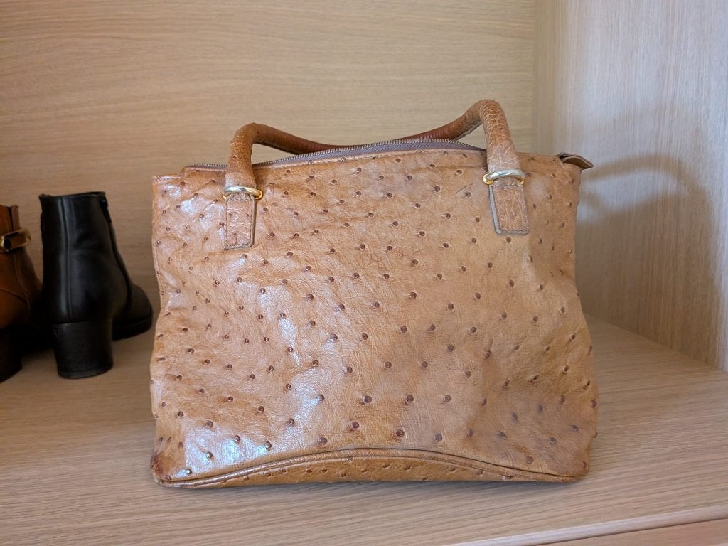 echte struisvogelhandtas- beige - 33 op 19cm - 330€, Verzenden, Zo goed als nieuw, Beige, Handtas