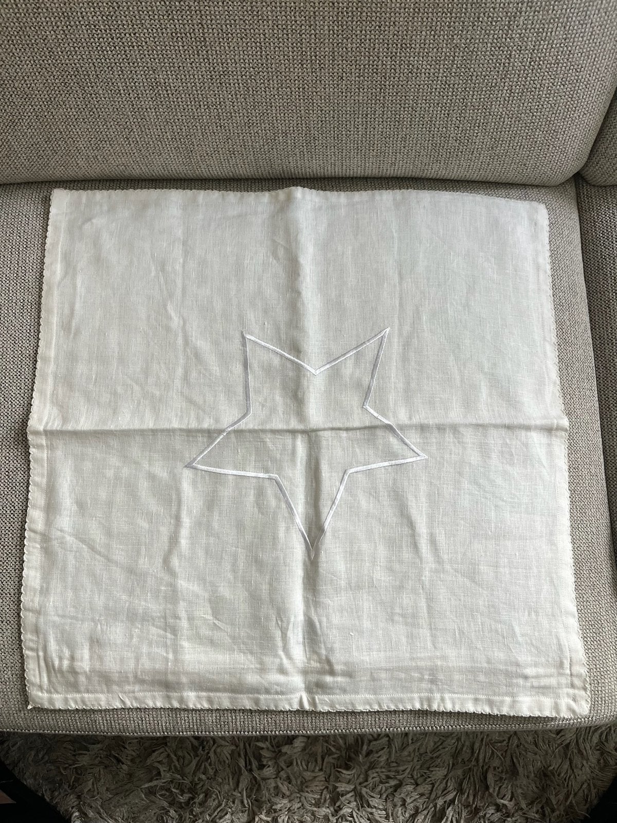 Te koop: wit linnen kussenhoes Rivièra Maison, met ster, Wit, Riviera Maison, Nieuw, Ophalen of Verzenden