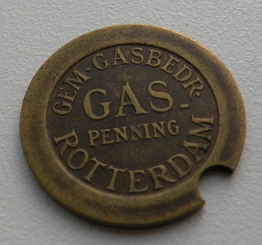 2 Vintage gaspenning Rotterdam – messing jaren ca. 1920-1930, Ophalen of Verzenden, Overige materialen, Nederland