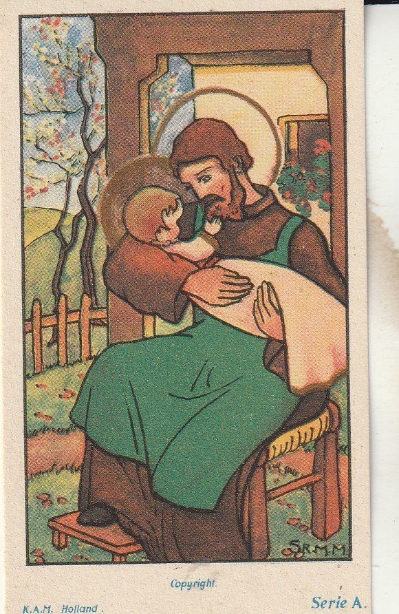 Vintage Heilige Jozef met Kind Jezus Prenje, Ophalen of Verzenden, Gebruikt, Kaart of Prent, Christendom | Katholiek