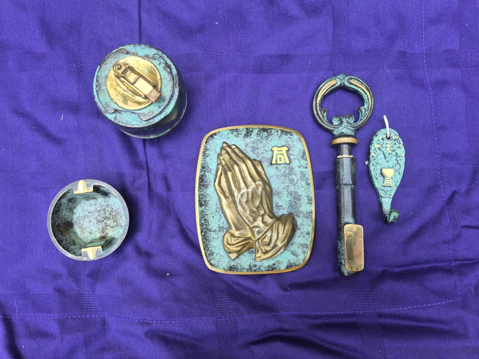 Vintage Handen in gebed Duits bronzen religieuze plaquette, Ophalen of Verzenden