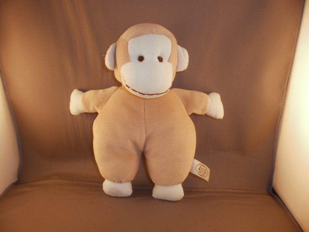 hello world baby toys aap licht bruin velours crème geruite, Ophalen of Verzenden, Zo goed als nieuw, Middelgroot (20 tot 80 cm)