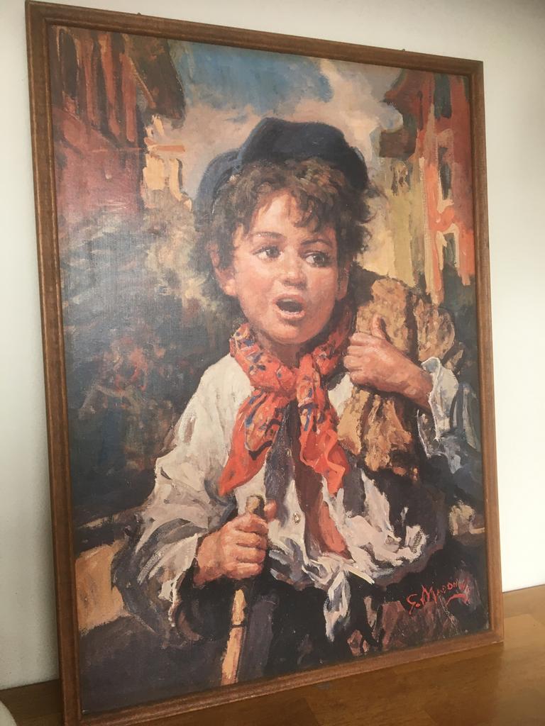 Vintage  grote Zigeuner prent. Jongen. 54 x 74 cm, Antiek en Kunst, Ophalen of Verzenden