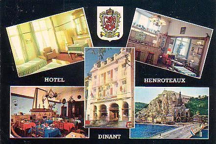 Ansichtkaart	Dinant (België)	Hotel Henroteaux	5-luik, Verzenden, 1960 tot 1980, Ongelopen, Namen