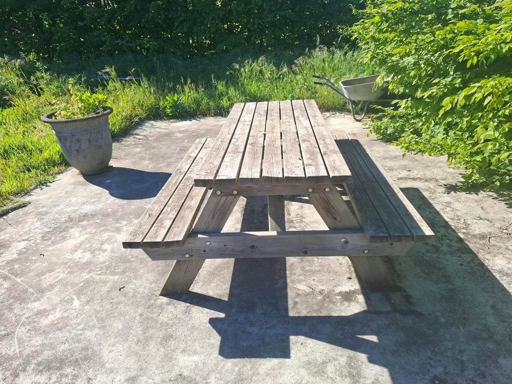 Stevige houten picknicktafel te koop in Tongeren, Ophalen of Verzenden, Gebruikt, Rechthoekig, Hout