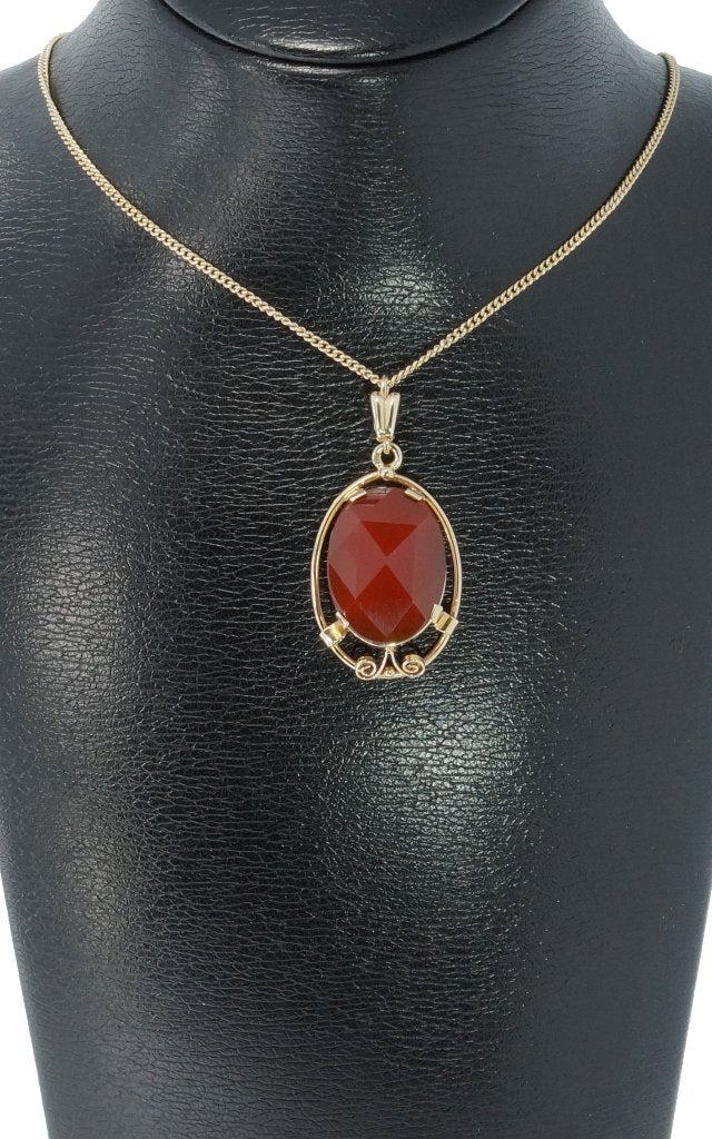Carneool edelsteen 14k gouden ketting hanger vintage retro, Voordeelsieraden, Ophalen of Verzenden, Zo goed als nieuw, Met edelsteen