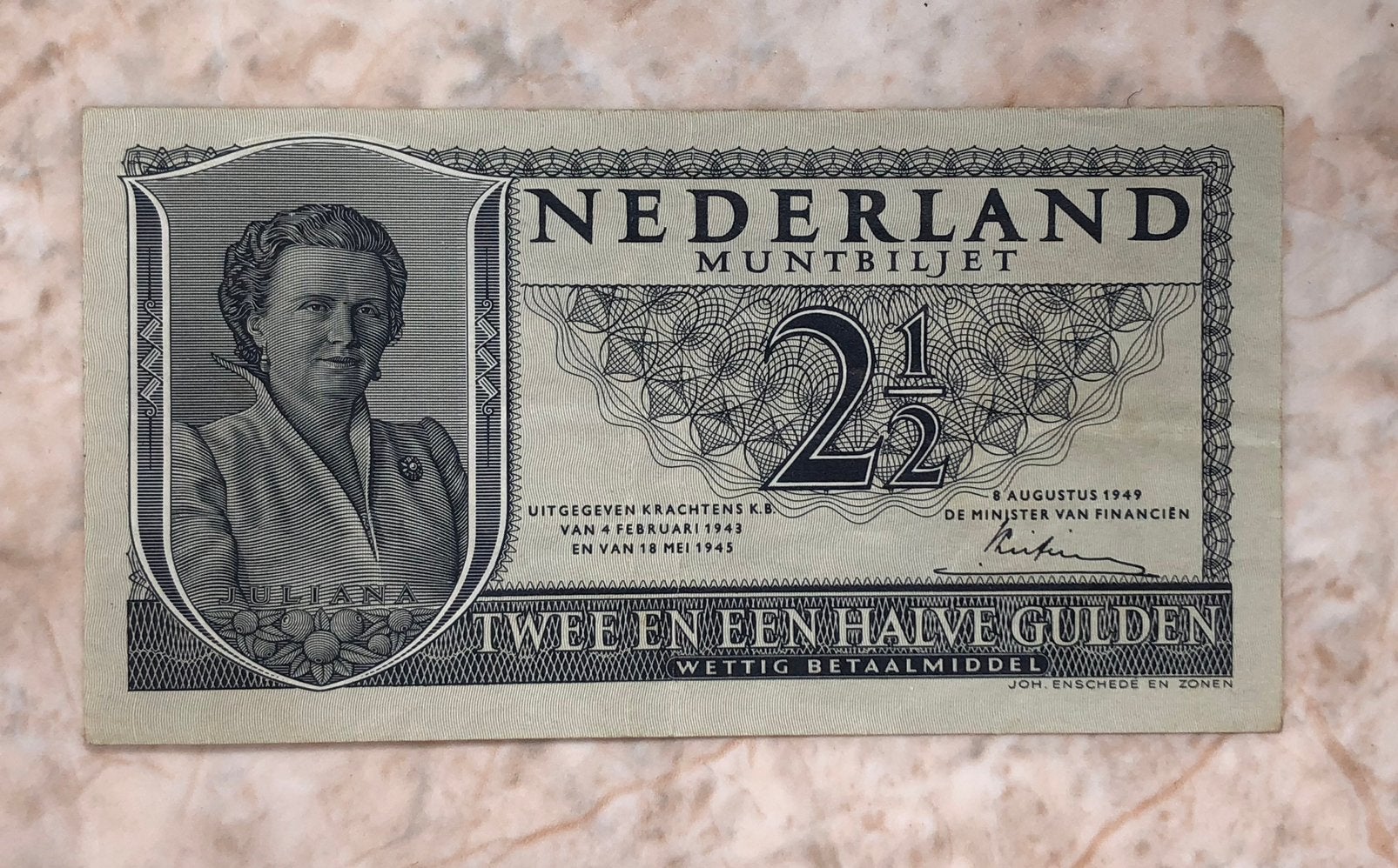 2 1/2 gulden 1949, Postzegels en Munten, Bankbiljetten | Nederland, Verzenden, 2½ gulden, Los biljet