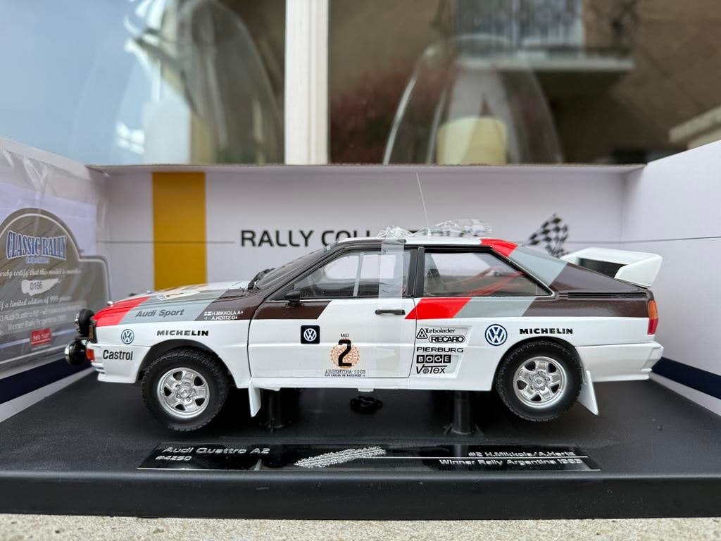 1:18 Audi Quattro A2 #2 Mikkola Rally Argentina 1983 Sunstar, Hobby en Vrije tijd, Modelauto's | 1:18, Rua Luis G. Gomes No 14, Edif. Keng Sau 2 Andar F, Macau
