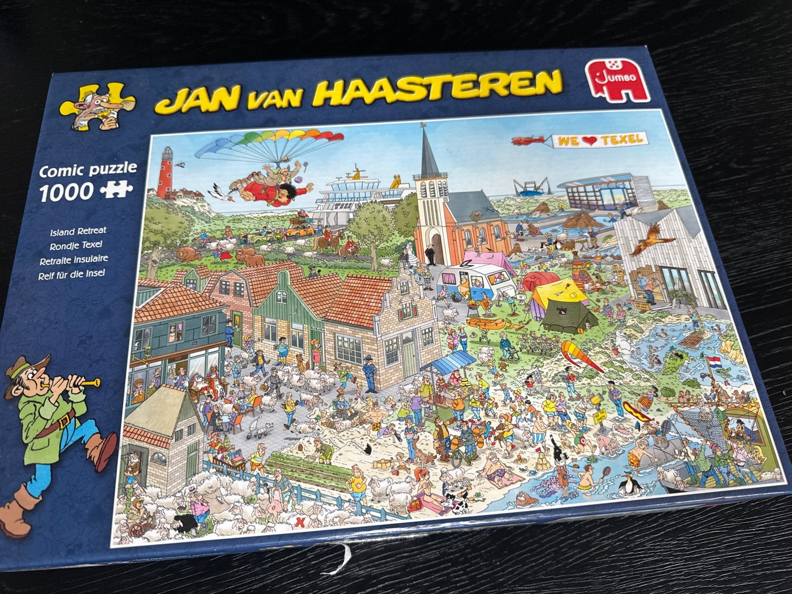 Jan van Haasteren Comic Puzzel - Rondje Texel 1000 stukjes, Ophalen of Verzenden, 500 t/m 1500 stukjes, Zo goed als nieuw, Legpuzzel