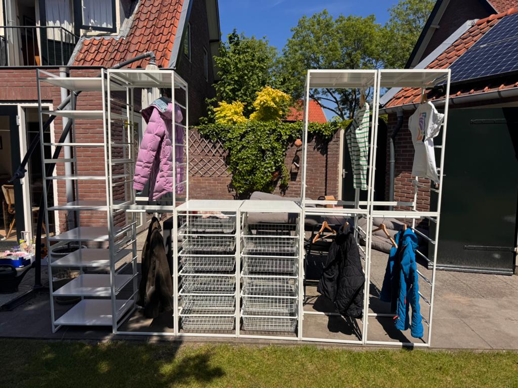 Ikea Jonaxel kledingkast met hangroedes, planken en manden, Ophalen, Gebruikt, 200 cm of meer, Metaal