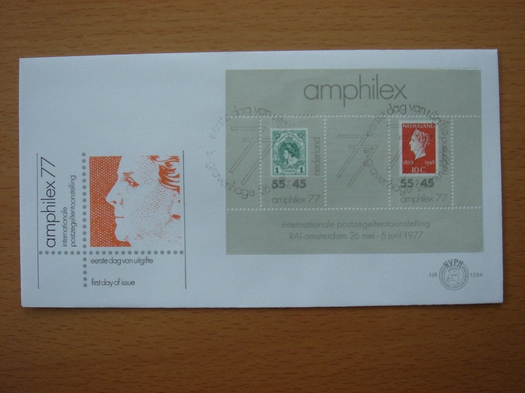 NVPH E159a  1e Dag-enveloppe Blok Amphilex '77, Postzegels en Munten, Postzegels | Eerstedagenveloppen, Ophalen of Verzenden, Onbeschreven