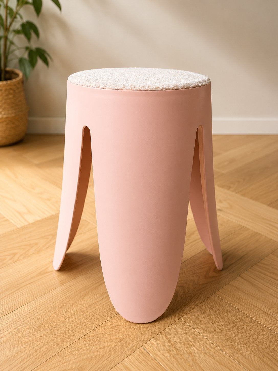 Roze design krukje met zachte teddy zitting, Ophalen, Zo goed als nieuw, Hout