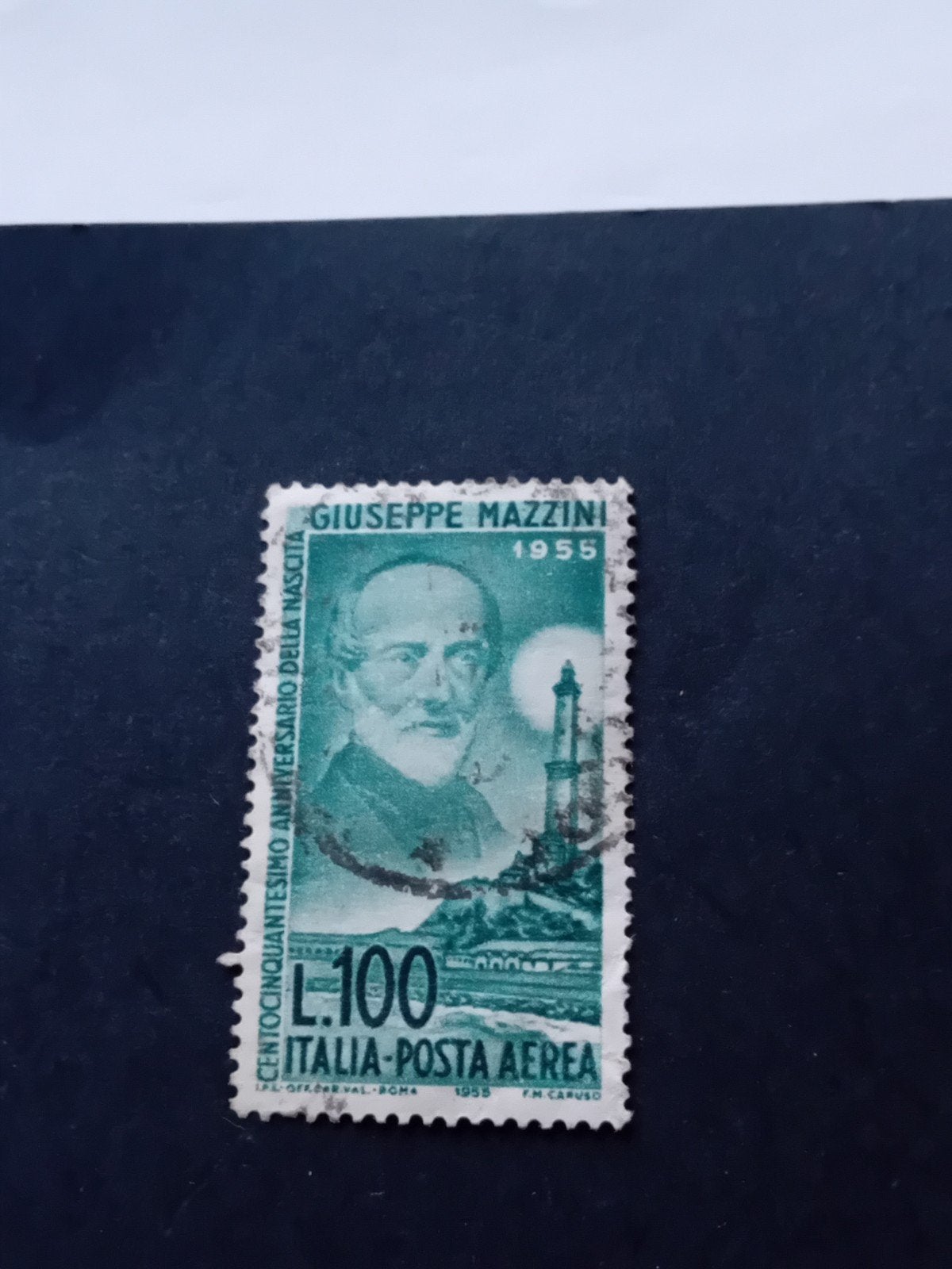 Italië L.100 Giuseppe Mazzini luchtpostzegel 1955, Postzegels en Munten, Postzegels | Europa | Italië, Ophalen of Verzenden