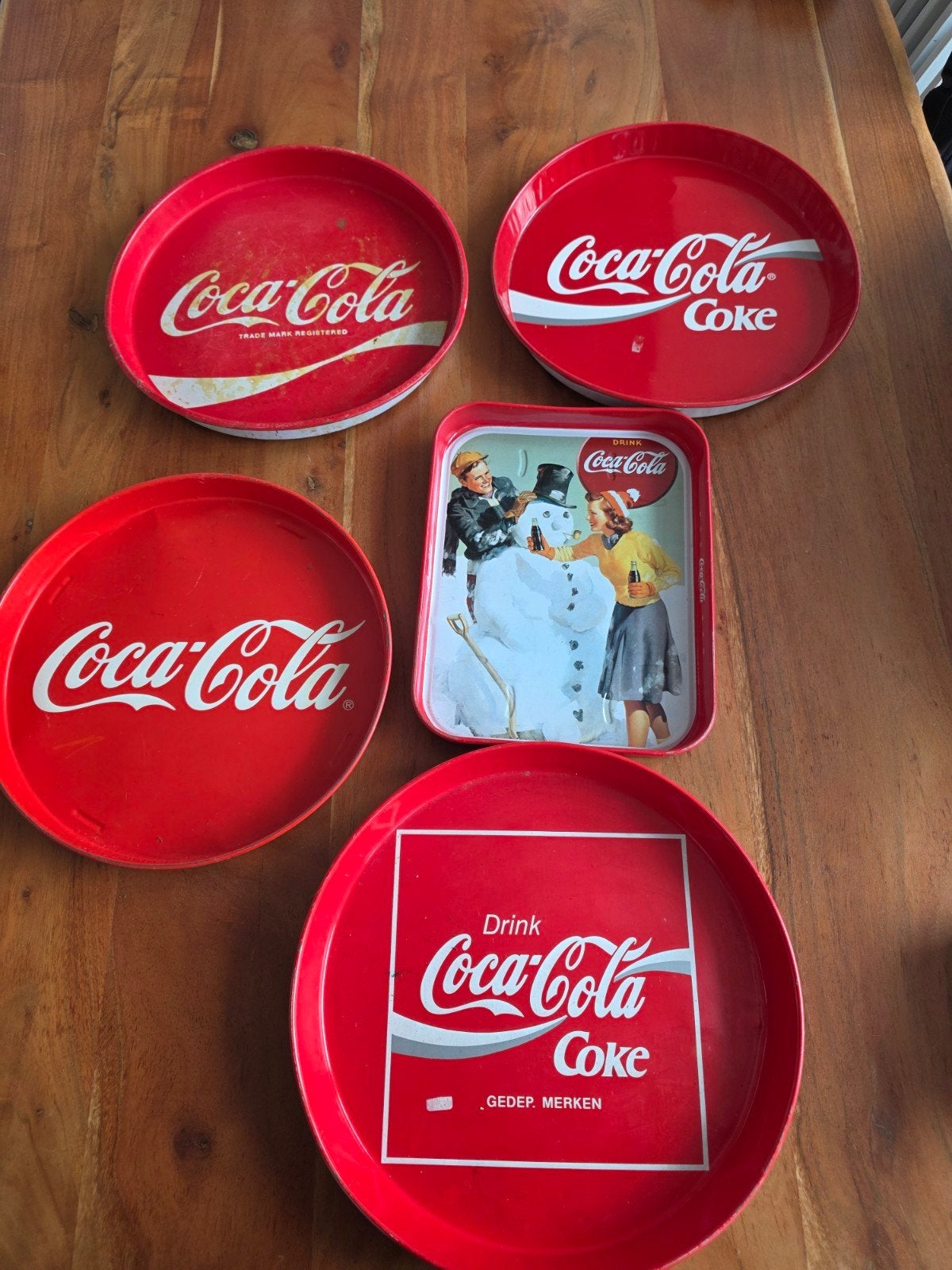 Coca-Cola Metalen Dienbladen Verzameling - 5 Stuks, Ophalen of Verzenden, Gebruikt, Gebruiksvoorwerp