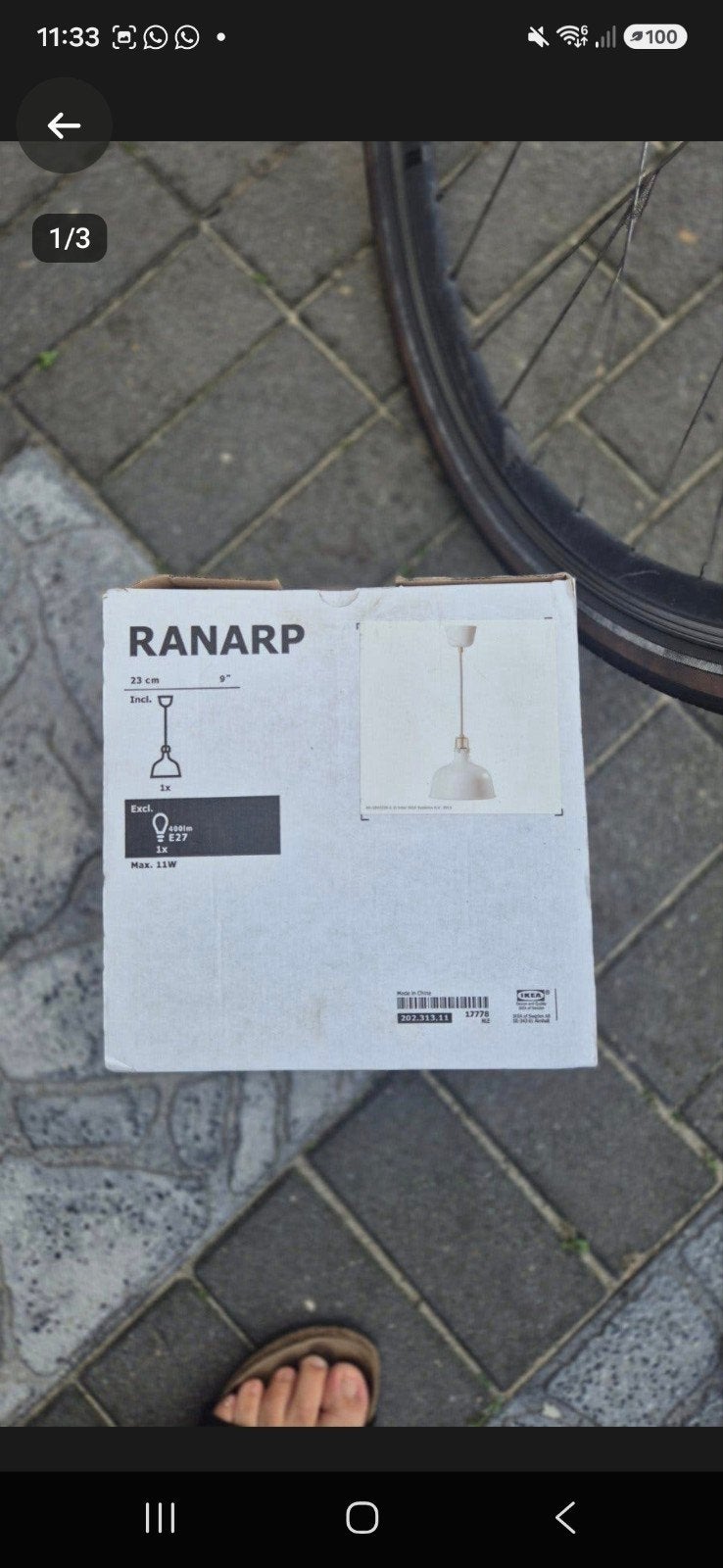 IKEA Ranarp hanglamp wit, 23 cm, E27 fitting, Ophalen of Verzenden