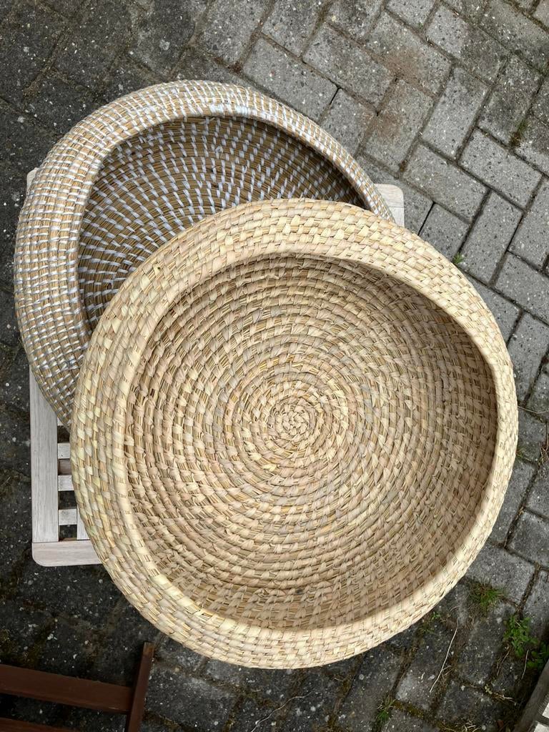 Handgevlochten rieten manden 50cm doorsnede, Mand, Rond, Nieuw, Ophalen of Verzenden