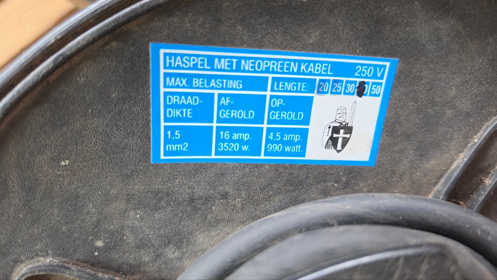 Haspel 45 meter met CEE-kabel eurostekker, Ophalen of Verzenden, Zo goed als nieuw