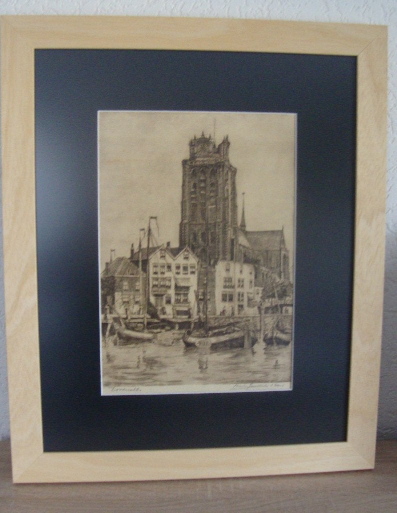 Dordrecht stadsgezicht  Marinus Johannes Janssen - ingelijst, Antiek en Kunst, Kunst | Etsen en Gravures, Ingelijst, Ets, Stadsgezicht