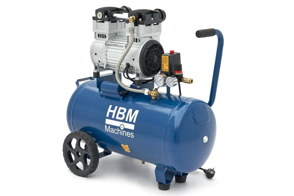 Stille olievrije HBM 50L Compressor 2 PK, Doe-het-zelf en Verbouw, Compressors, Ophalen, 6 tot 10 bar, Zo goed als nieuw, Olievrij