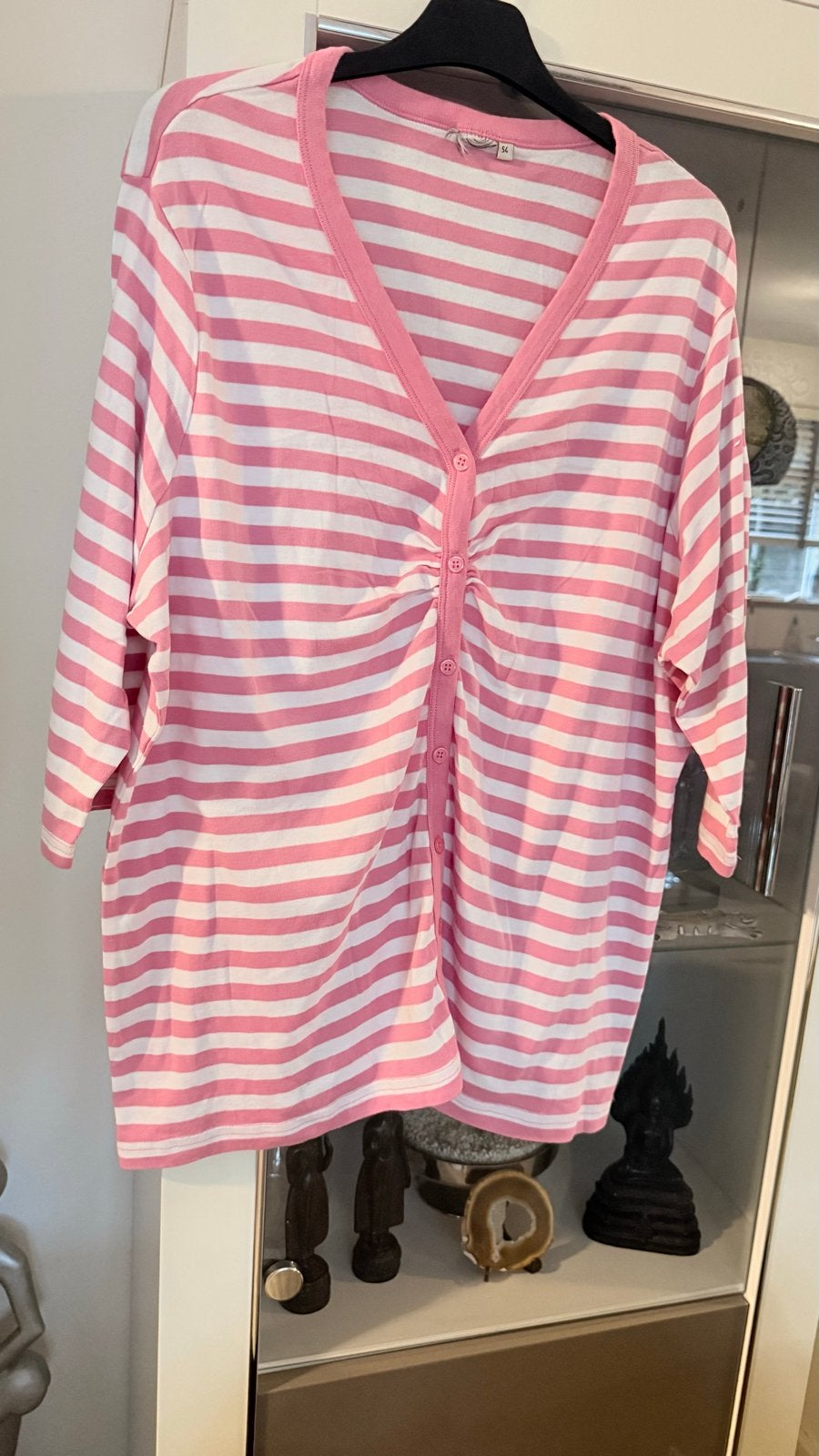 Roze gestreepte vest met driekwart mouwen maat 54, Ophalen of Verzenden, Zo goed als nieuw, Roze, Trui of Vest