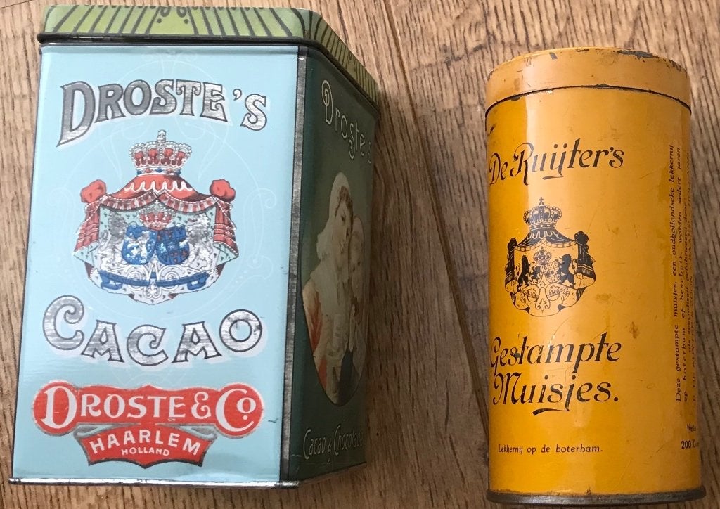 brocante blikje Droste's Cacao en De Ruijter's  dienblad DE, Antiek en Kunst, Ophalen of Verzenden