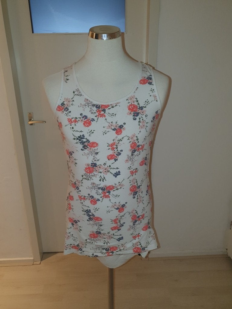 Witte mouwloze top met bloemenprint maat L, Wit, Maat 42/44 (L), Ophalen of Verzenden, Zo goed als nieuw